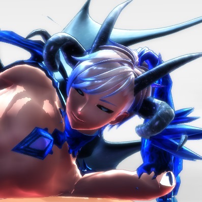 Muscular anime man posing in a somewhat risque ice-themed outfit.